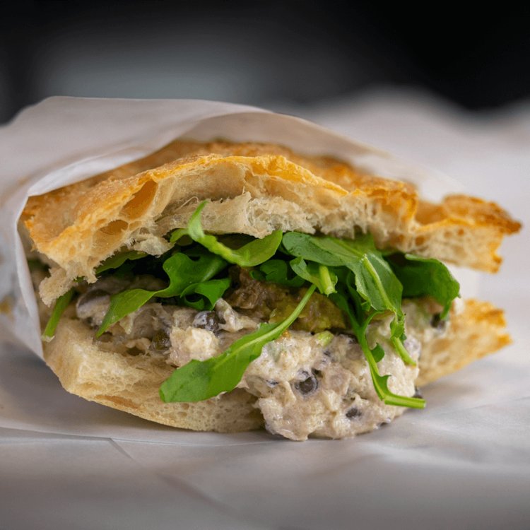 The Tonno — Italian tuna with olive oil and capers on schiacciata